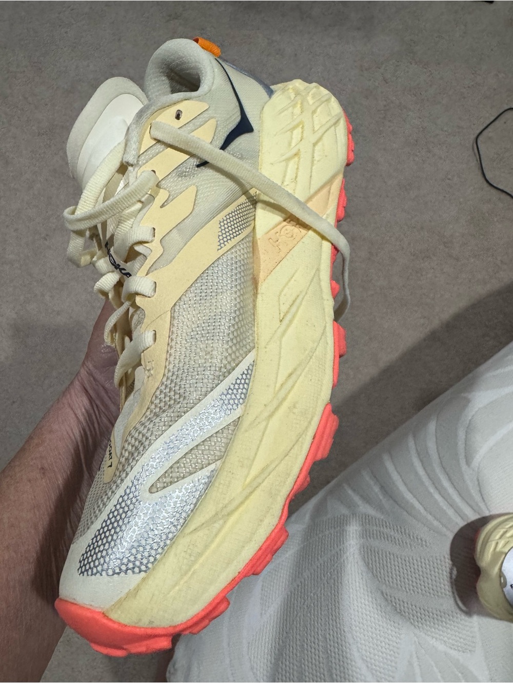 Hoka Speedgoat 7 Cream and Coral Trail Sneakers - Picture 14 of 14